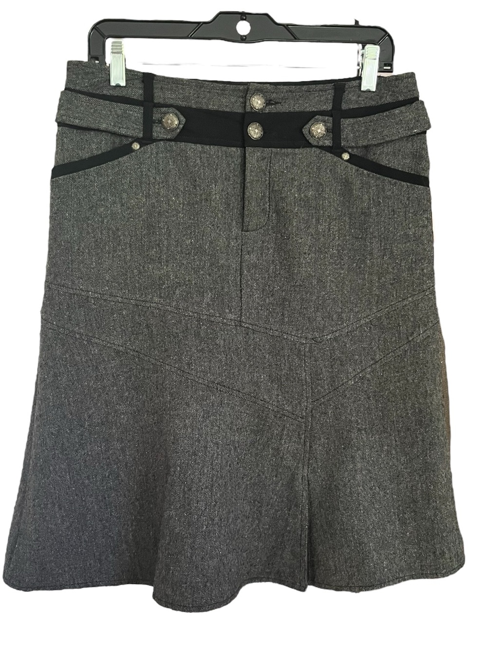 Womens Gray Wool Skirt with Black Trim